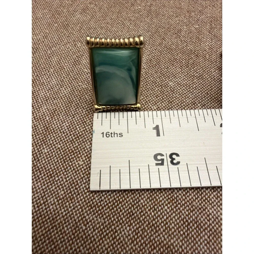 Green Stone Rolled Border Yellow Gold Plated Cuff Links And Tie Pin